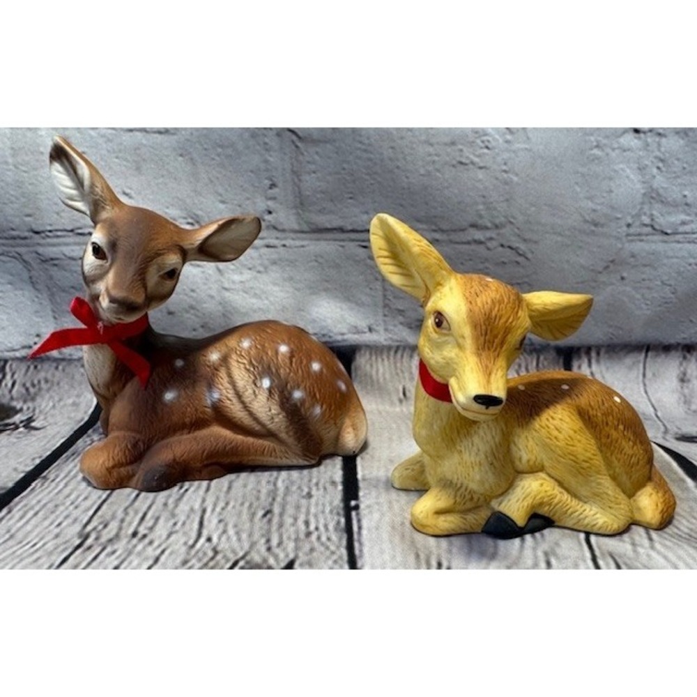 Vintage Ceramic Deer Fawn Statues‎ Figurines Taiwan R O C